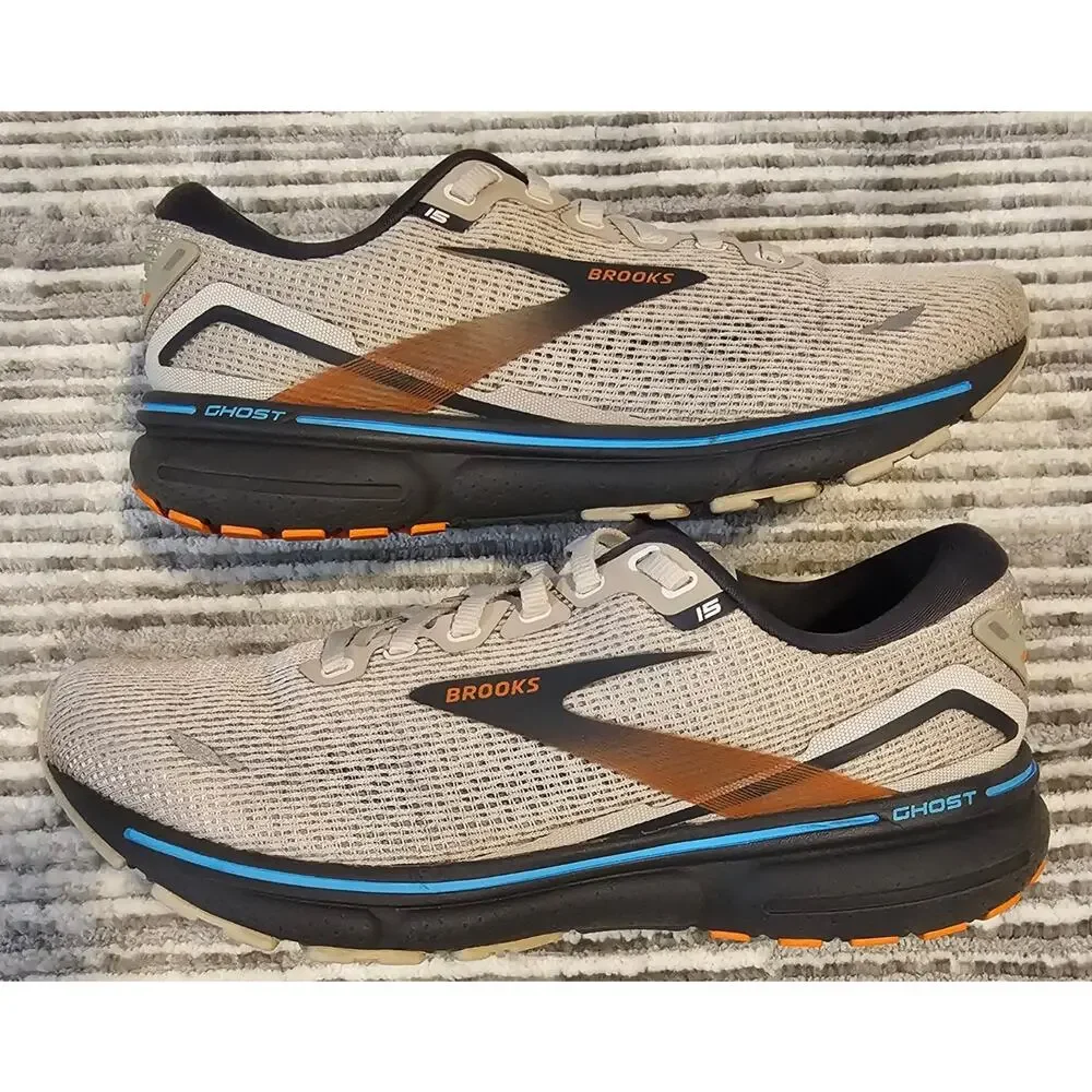 Brooks Ghost 15 Oyster Black Orange Men's Size 7 Running Shoes 1103931D141